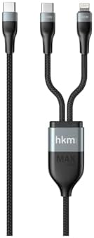 DUO POWER 100W Çift Uçlu, Type-C to Lightning + Type-C Şarj Kablosu, Örgü Tasarım, 1.2 metre, Siyah - Görsel 3