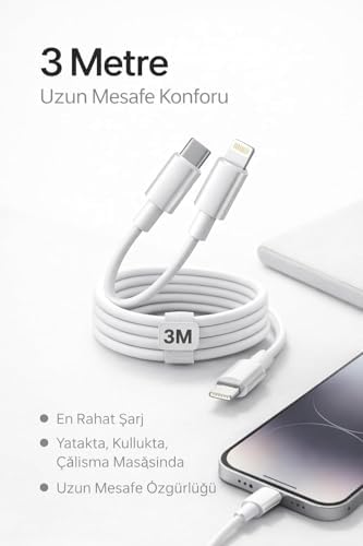 Alternative view of Yk Desıgn İPhone Uyumlu USB-C to Lightning Şarj ve Data Kablosu, Beyaz 3M