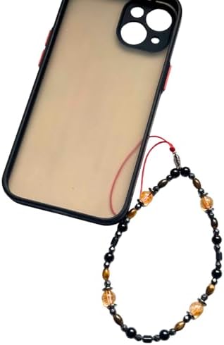 Sitrin Doğal Taş Telefon Charm – Hematit Detaylı Kırmızı İpli El Yapımı Telefon Askısı | iPhone ve Tüm Telefonlarla Uyumlu | Hediye Kutulu Telefon Süsü - 22-24 cm - Sevgiliye Hediye