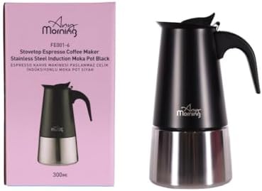 Any Morning FE001-6 Espresso Kahve Makinesi Paslanmaz Çelik İndüksiyonlu Moka Pot 300 Ml Siyah - Görsel 3