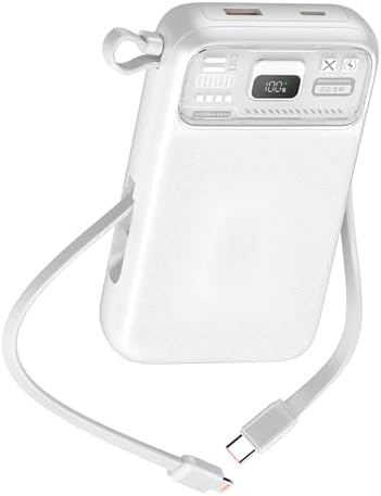 22.5W Hızlı Şarj Destekli 20000 mAh Taşınabilir Powerbank, PD 20W, LCD Ekran, Dahili Kablo, Beyaz