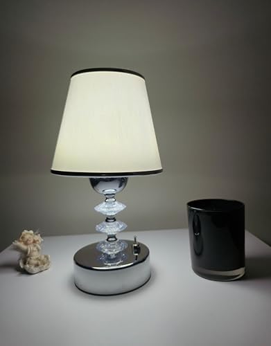 Alternative view of Fey Abajur Pilli Kablosuz Masa Lambası 25 cm, El Yapımı Krom Metal Ayaklı Beyaz Kumaş Başlıklı, Başucu Lambası, Komodin Lambası, Dekoratif Gece Lambası, Beyaz Işık,Pilli Abajur