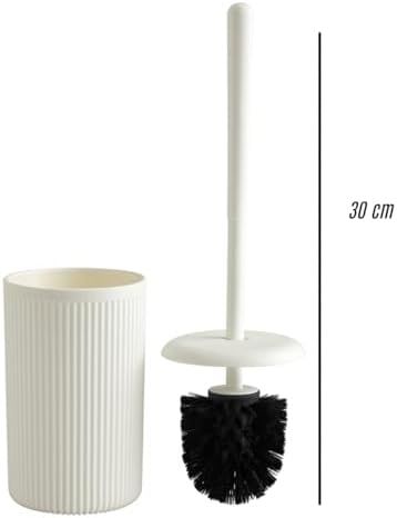 Alternative view of Beyaz-Siyah-Bej Çizgili Lüks Tuvalet Fırçası Seti – 30 cm Uzunluk | Modern, Şık ve Dayanıklı Banyo Aksesuarı | Kaymaz, Hijyenik Tasarım (Beyaz)