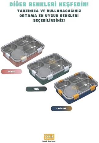 Alternative view of 850ml Lunchbox Tek Katlı 4 Bölmeli ve Kaseli Çelik Sefer Tası Yemek Kutusu (Pembe)