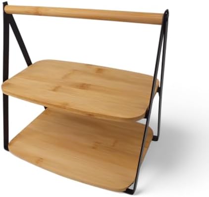 2 Katlı Dikdörtgen Bambu Servis Sunum Seti Büyük Boy, Kuru Pasta, Kurabiye ve Kek Sunumları İçin Büyük Boy (34cm-26.5cm-16cm)