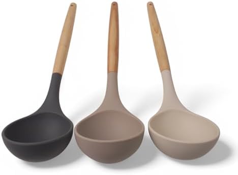 Bambu Saplı Silikon Kepçe, Bambu Uzun Silikon Çorba ve Sos Kepçesi 27cm 3 Renk Seçenekli (TABA) - Görsel 3