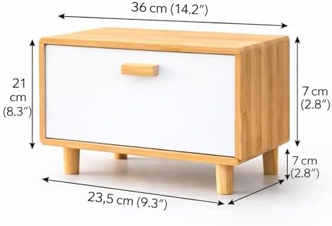 Alternative view of Bambu Ekmeklik Dolabı – Beyaz Kapaklı Tezgah Üstü Ekmek Saklama Kutusu, Doğal Bambu, Modern Mutfak Düzenleyici