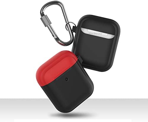 AirPods 1–2 Nesil Uyumlu Silikon Kılıf – Mat Yumuşak Doku, Darbe Emici, Karabinalı Kemer Klipsi, Kablosuz Şarj Destekli, Yedek Üst Kapak Hediyeli Siyah - Görsel 3