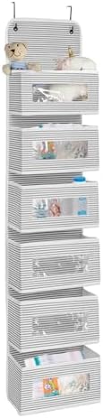 6 Katlı Kapı Arkası Düzenleyici Raf Bebek Eşyası Çocuk Odası Banyo Organizer (Gri - Beyaz Çizgili)