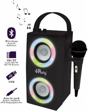 Lexibook iPparty Hoparlör - Taşınabilir Bluetooth Mikrofon Hoparlörü, Karaoke, Işık Efektleri, Kablosuz, USB, SD Kart, Şarj Edilebilir Pil, Siyah, BTP180BKZ, Tek Boyut - Görsel 3