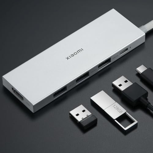 Xiaomi Hub Type C 5'i 1 arada hub, 5 tip (3 USB bağlantı noktası, 1 C tipi bağlantı noktası ve bir HDMI bağlantısı), Windows, Andorid, MacOS ve Linux ile uyumlu, yüksek veri okuma hızı, 4K UHD
