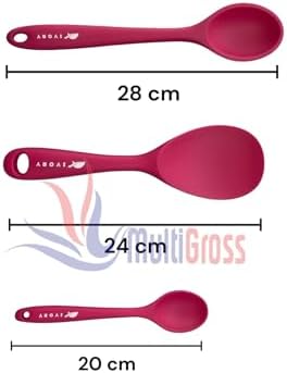 Alternative view of Sert Uçlu Isıya Dayanıklı Silikon Kaşık Seti, 28 cm, 24 cm, 20 cm, Fuşya