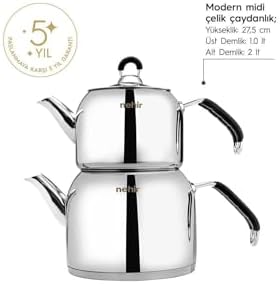Alternative view of Nehir Modern Midi Orta Boy 1-2 Lt. Paslanmaz Çelik Çaydanlık Takımı