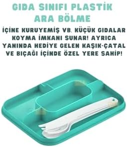 1600ml Lunchbox Tek Katlı 2 Bölmeli PP Plastik Sefer Tası Yemek Kutusu Turkuaz