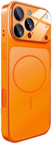 iPhone 15 Pro Max ile Uyumlu Kılıf – 17 Pro Max Kamera Tasarımı, Mag-Safe Destekli, Temperli Cam Arka Yüzey, Şık Turuncu Renk, Darbelere Karşı Koruma, Lüks Telefon Kılıfı, Turuncu
