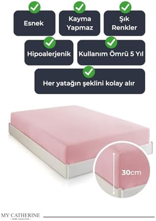 Alternative view of Lastikli & Hipoalerjenik Çarşaf%100 Pamuk Penye Kumaş Pembe 200x200, LUXCARSAF