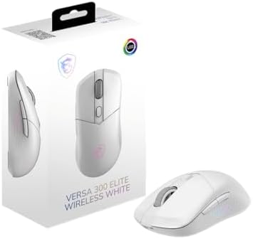 Alternative view of MSI GG VERSA 300 ELITE WIRELESS WHITE 65 GRAM GAMING MOUSE 26000 DPI 1000 Hz / 1MS PIXART PAW-3395DM OMRON MICRO SWITCH RGB LED