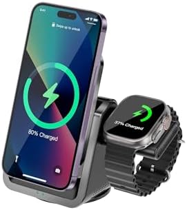 3-in-1 Kablosuz Şarj Standı, Telefon Saat, Ayarlanabilir Açılı, LED Işıklı, iPhone ile Uyumlu-Watch ile Uyumlu
