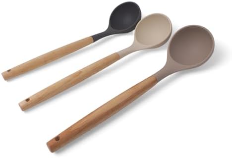 Bambu Saplı Silikon Kepçe, Bambu Uzun Silikon Çorba ve Sos Kepçesi 27cm 3 Renk Seçenekli (TABA)