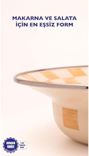 Alternative view of Beige Dama Desenli Emaye Çukur Makarna Ve Salata Tabağı 24Cm