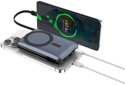 Magnetic Power Bank 10000 mAh Kablosuz Hızlı Şarj MagSafe Uyumlu LED Ekranlı, 22.5W PD QC Taşınabilir Şarj Cihazı, Standlı, Type-C USB Powerbank Güç Kaynağı derin lacivert