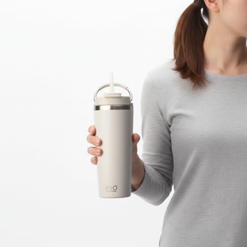 660 ml Pipetli Paslanmaz Çelik Termos Kupa - 4 Renk Seçeneği (Krem, Yeşil, Siyah, Mavi) - Büyük Boy (Venti) Sıcak ve Soğuk Tutan Mug (KREM) - Görsel 3