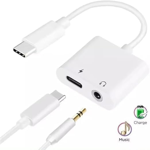 Type-C to 3.5 mm Jack Kulaklık ve Şarj Dönüştürücü Aynı Anda Kulaklıktan Müzik Dinleyin ve de Şarj Edin Çift Çıkışlı Adaptör Yüksek Hızlı Şarj ve Ses Aktarımı