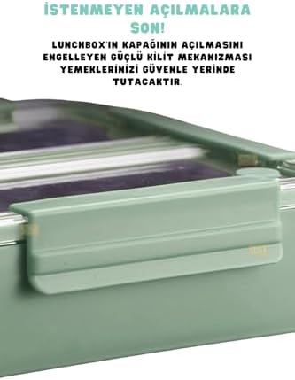 1100ml Lunchbox Tek Katlı 2 Bölmeli Paslanmaz Çelik Sefer Tası Yemek Kutusu (Yeşil)