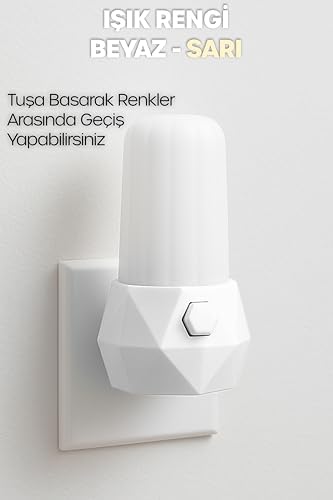 2li Gece Lambası Prizma Tip 2 MOD Sarı-Beyaz Işık Koridor Hol Işığı Uyuma Işığı Beyaz + Turkuaz GC07 - Görsel 3