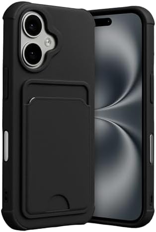 - iPhone 17 ile uyumlu Kılıf Kamera Ve Köşe Korumalı Kartlıklı Cüzdanlı Yumuşak Renkli Silikon Kapak içi Kadife - Siyah - Görsel 2