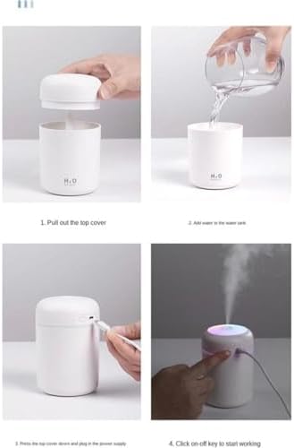 Hava Nemlendirici H2O Humidifier Ortam Nemlendirici Işıklı Buhar Makinesi Aroma Difüzörlü Araç İçi, Oda Nemlendirici (KARIŞIK RENK BEYAZ, GRİ, PEMBE) - Görsel 3