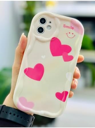 Iphone 11 ile Uyumlu Dalgalı SMİLE KALP Tasarımlı Baskılı Esnek Silikon Kılıf - Görsel 3