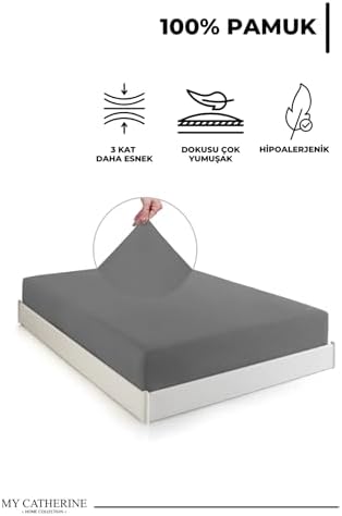 Lastikli & Hipoalerjenik Çarşaf%100 Pamuk Penye Kumaş 120x200 Antrasit, LUXCARSAF