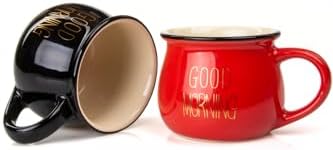 Alternative view of 2'Li Emaye Görünümlü Renkli Porselen Kupa Seti Good Morning Gold Yazılı 250 Ml,Siyah & Kırmızı