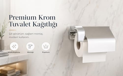 Alternative view of F1 Model Lüx Krom Kapaklı Tuvalet Kağıdı Askısı, Montajlı Metal WC Kağıtlık, Parlak Krom Banyo Aksesuarı, Duvara Vidalı Tuvalet Kağıtlığı, 5 Yıl Garantili