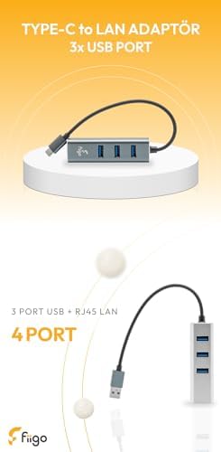 fiigo TYPE-C to LAN ve 3x USB Alüminyum Adaptör Gümüş - Görsel 3