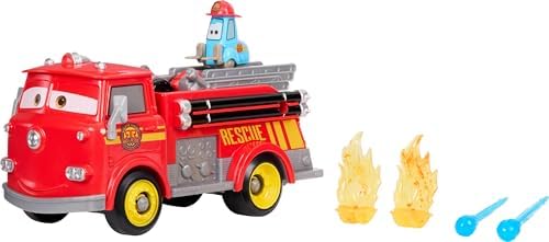 Mattel ve Pixar Cars oyuncak itfaiye aracı, Radyatör Kasabası Hızlı Kahramanlar İtfaiyeci Red ve Guido, 2 plastik alev hedefi ve 2 su fışkırtıcı, JFL54 - Görsel 2