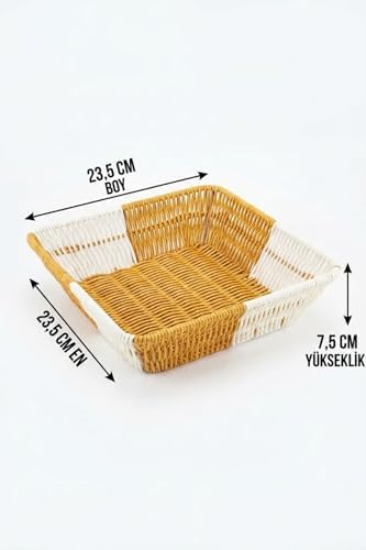 Alternative view of Kare Çift Renkli Plastik Rattan Sepet, Çok Amaçlı Banyo ve Mutfak Düzenleyici, Yıkanabilir Organizer, 23.5x23.5x7.5 cm