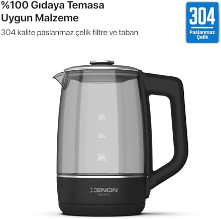 Alternative view of Xenon Smart Akıllı Kettle Paslanmaz Çelik Mobil Uygulama Kontrollü Otomatik Kapanma Hızlı Kaynatma Kolay Temizlik Kaçak Akım Korumalı Led Işıklı Cam Hazneli Su Isıtıcısı 1.7 Lt (Siyah) X7103