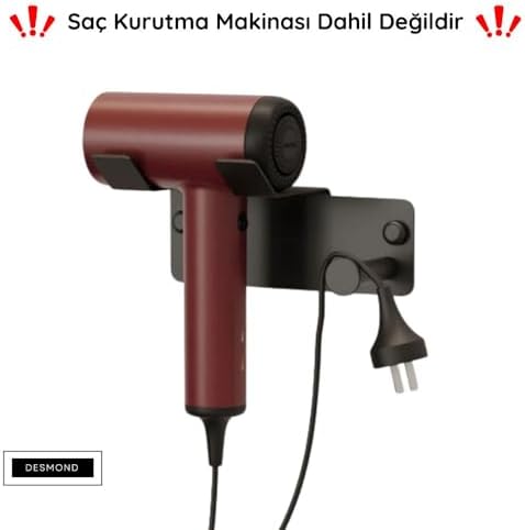 Alternative view of Desmond Saç Kurutma Makinesi Askısı, Mat Siyah, Yapışkanlı ve Vidalı Montaj Seçenekli, Banyo ve Lavabo İçin