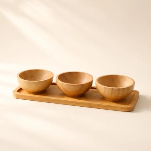 Alternative view of Doğal Bambu Standlı 3'lü Yuvarlak Sosluk ve Çerezlik Seti (20x6,5 cm) - Kahvaltılık İkramlık Takımı
