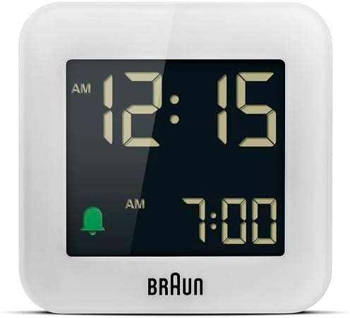 BC08W Dijital Seyahat Çalar Saati, Beyaz, Erteleme, Kompakt Boyut, Negatif LCD Ekran, Hızlı Ayarla, Artışlı Bip Alarmı.