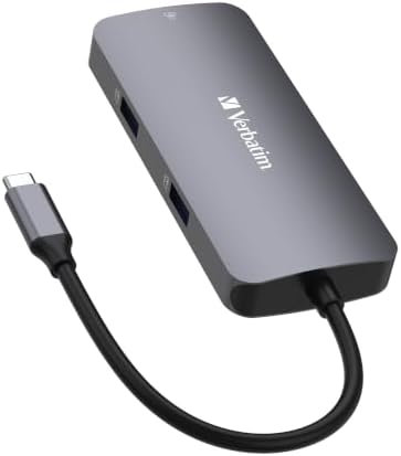 Verbatim USB-C Pro Multiport Hub 5'i 1 arada, çoklu bağlantı noktalı adaptör, USB-C, HDMI, RJ45, USB-A ve USB-C PD, Mac, MacBook Pro/Air, iPad Pro, Thinkpad, Windows bilgisayar, dizüstü bilgisayar ve - Görsel 3