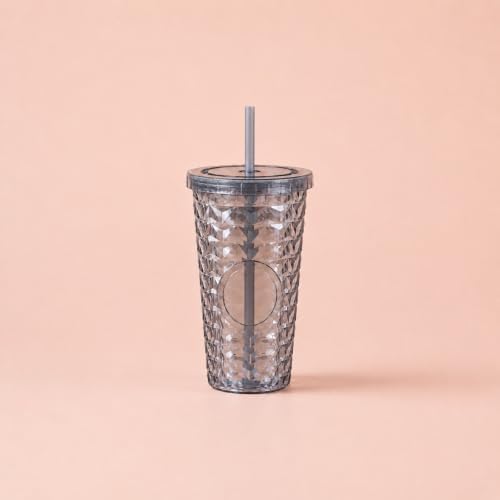 Pipetli Mika Bardak 500 ml, Kapaklı ve Pipetli İçecek Bardağı, Soğuk Kahve Meşrubat Smoothie ve Günlük Kullanım İçin Pratik Plastik Bardak (Siyah) - Görsel 2