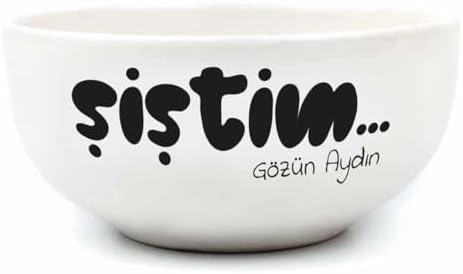 Şiştim... Gözün Aydın Krem Seramik Kase - Hediye Seramik Kase