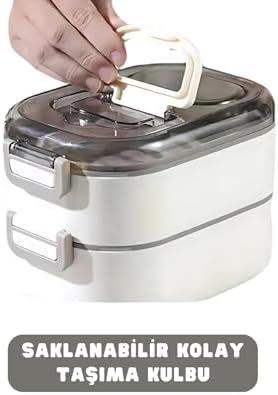 1000ml Lunchbox Çift Katlı 3 Bölmeli Çelik Sefer Tası Yemek Kutusu (Lacivert)
