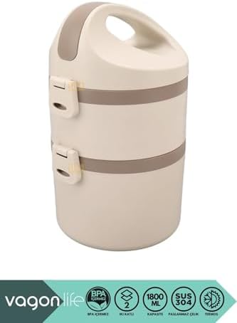 Alternative view of Bento 1800ml Lunchbox 2 Katlı 4-6 Saat Sıcak/Soğuk Termos Özellikli Çelik Sefer Tası Yemek Kutusu (Bej)