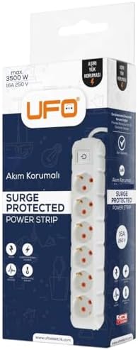 6lı Akım Korumalı Priz 5 Metre Kablolu Grup Priz, Max 3500W 16 Amper Aşırı Yük Koruması 6lı Uzatma Kablosu Çoklu Priz Gri Renk