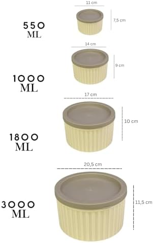 4 Lü Yuvarlak Saklama Kabı Seti Çizgili Desenli BPA İçermez 3 LT 1.8 LT 1 LT 0,55 LT Buzdolabı Düzenleyici Mikrodalga ve Derin Dondurucu Uyumlu BPA İçermez Sağlıklı Erzak Kabı (KREM YUVARLAK 4 LÜ SET) - Görsel 2