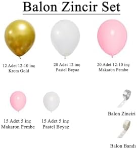 Krom Gold, Pastel Beyaz ve Makaron Pembe Temalı Balon Seti